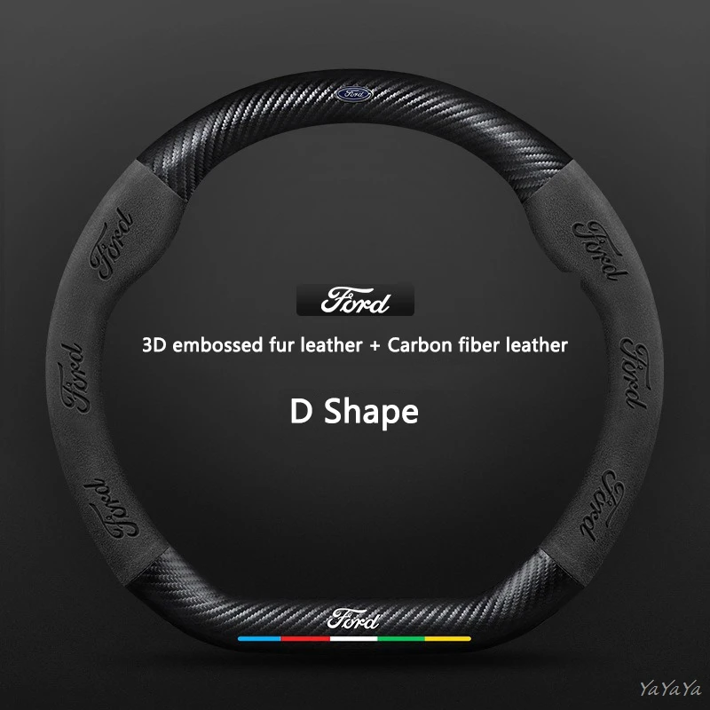 Car Steering Wheel Cover Embossing Leather Protector For Ford Mustang Bronco Fiesta Focus Mondeo Kuga Edge F150 Ranger Sticker view 3