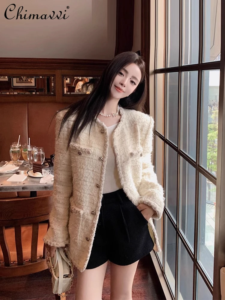 

High-End Commuting Plaid Tweed Jacket for Women New Spring and Autumn Elegant Loose Slimming Casual Versatile Jackets Coat