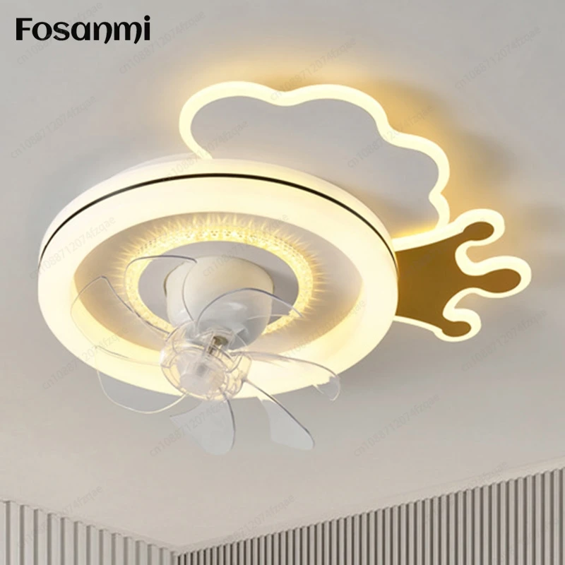 20-Inch 48W Cream Wind Children's Room ABS Fan Blade Ceiling Fan Light 360-Degree Shaking Head Remote Control Timing Fan Light