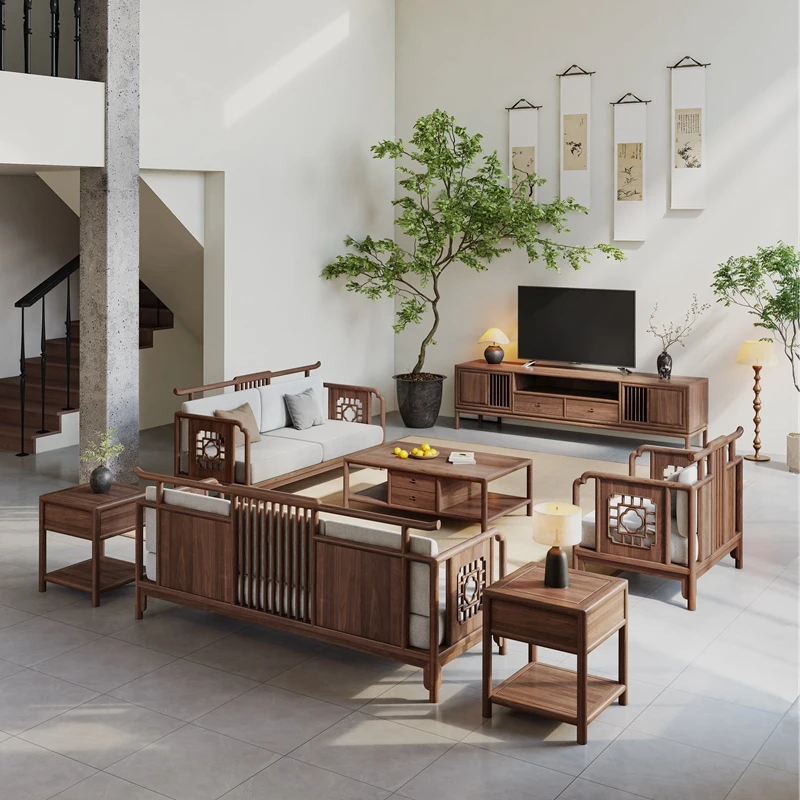 Song-style aesthetic sofa, North American black walnut 2025 new official hat office zen villa furniture