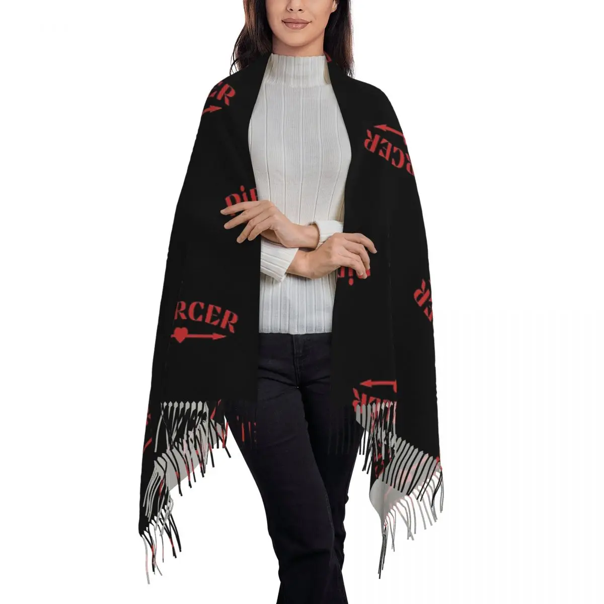 Piercer Arrow Heart Piercing Professional Red Solid Scarf Tassel Scarves Women Soft Warm Shawls and Wraps Fall Winter Shawl Wrap