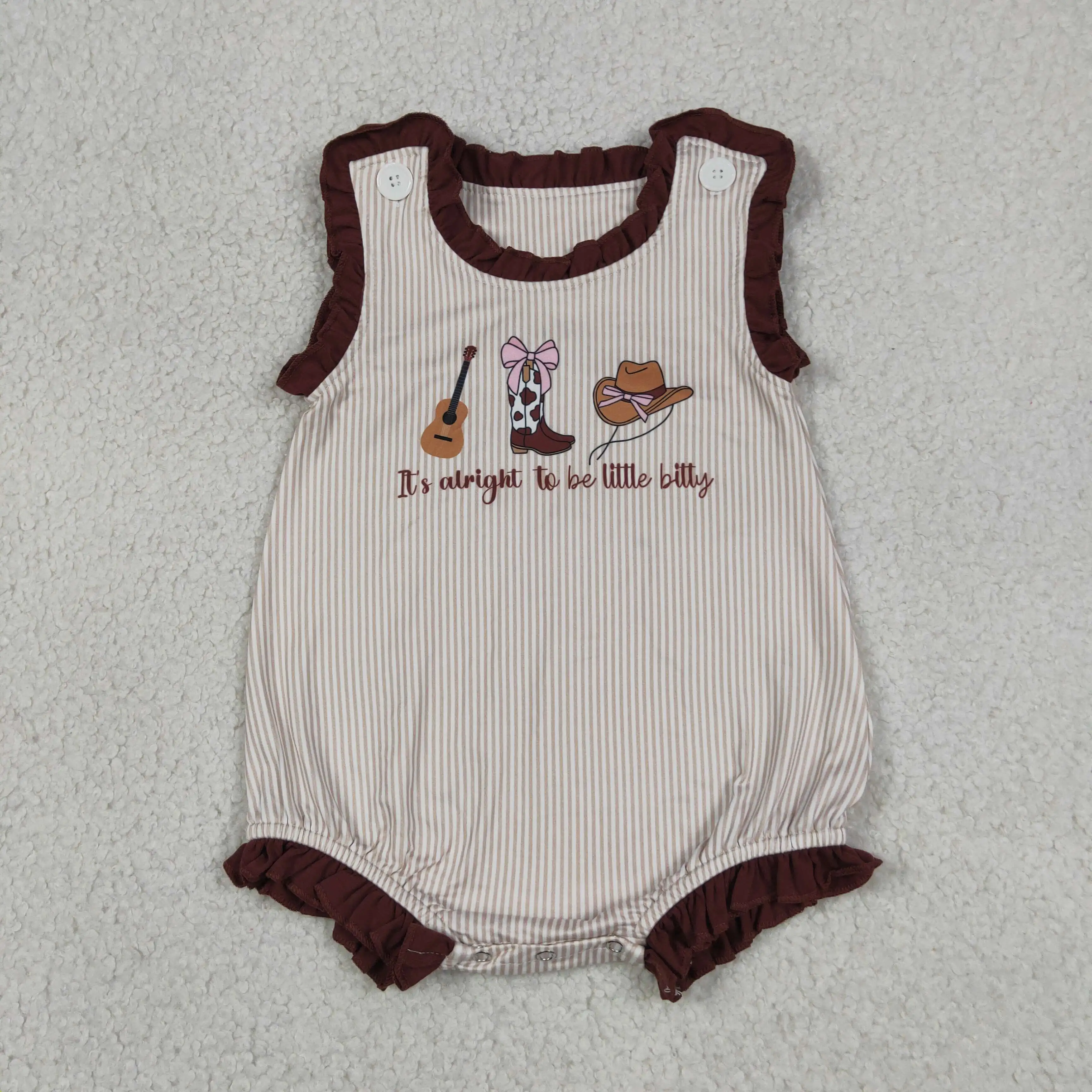 Wholesale Newborn Infant Western Bodysuit Kids Toddler Sleeveless Stripes Bubble Romper Baby Girl Children Girls Summer Clothes