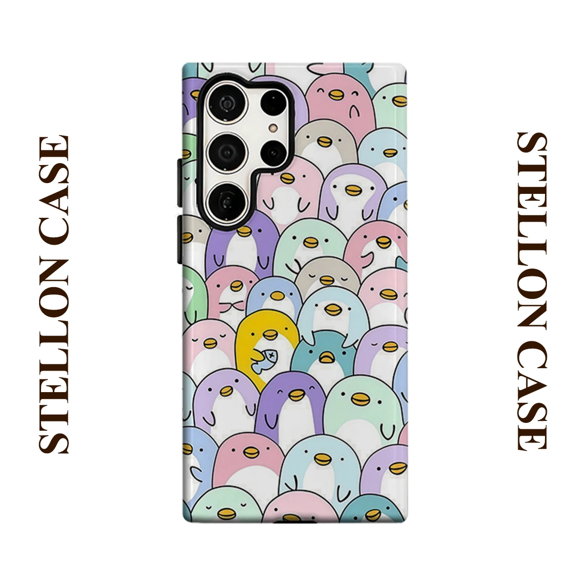 Pastel Penguin Phone Case for Samsung Galaxy S26 S25 Ultra S24 S23 Ultra Plus Glossy Double-layer Back Cover
