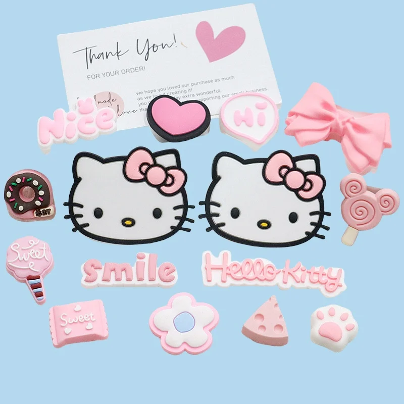 

Miniso Pink KT Cat Letter Bow Love Lollipop Soft Rubber Accessories DIY Phone Case Shoe Buckle