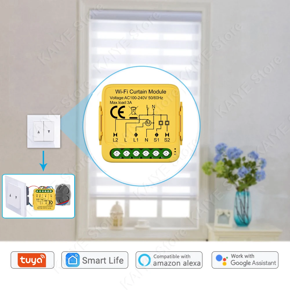 Tuya WiFi Curtain Blinds Module Switch Controller Roller Shutter Motor Smart Life App Voice Control Works with Alexa Google home