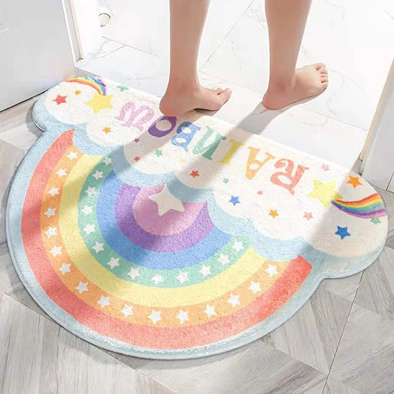 Cloud Rainbow Soft Floor Mats Soft Rugs Home Inside Entrance Carpet Bedroom Toilet Bathroom Door Absorbent Non-Slip Foot Pad