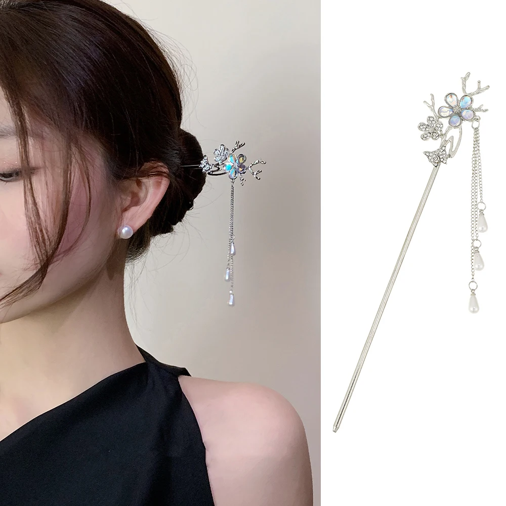 

Colorful Plum Blossom Pearl Pendant Hairpin For Women Retro Temperament Elegant Hair Clip Clamps Hairpin Headwear Accessories