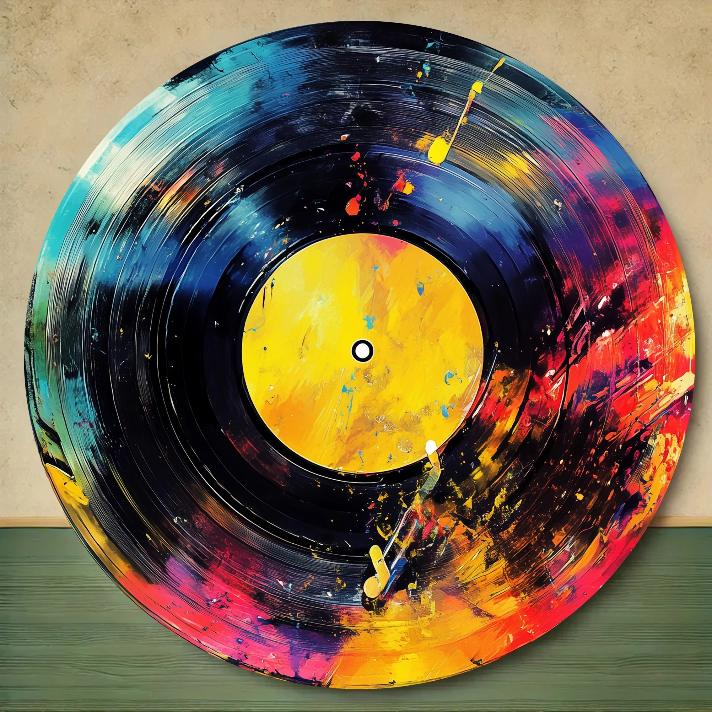 2D Flat - 1pc a 2D Flat Printed Round Metal Sign Measuring 20X20 Cm, Designed Like a Vinyl Record. This Retro-Style Sign Is Uv-R