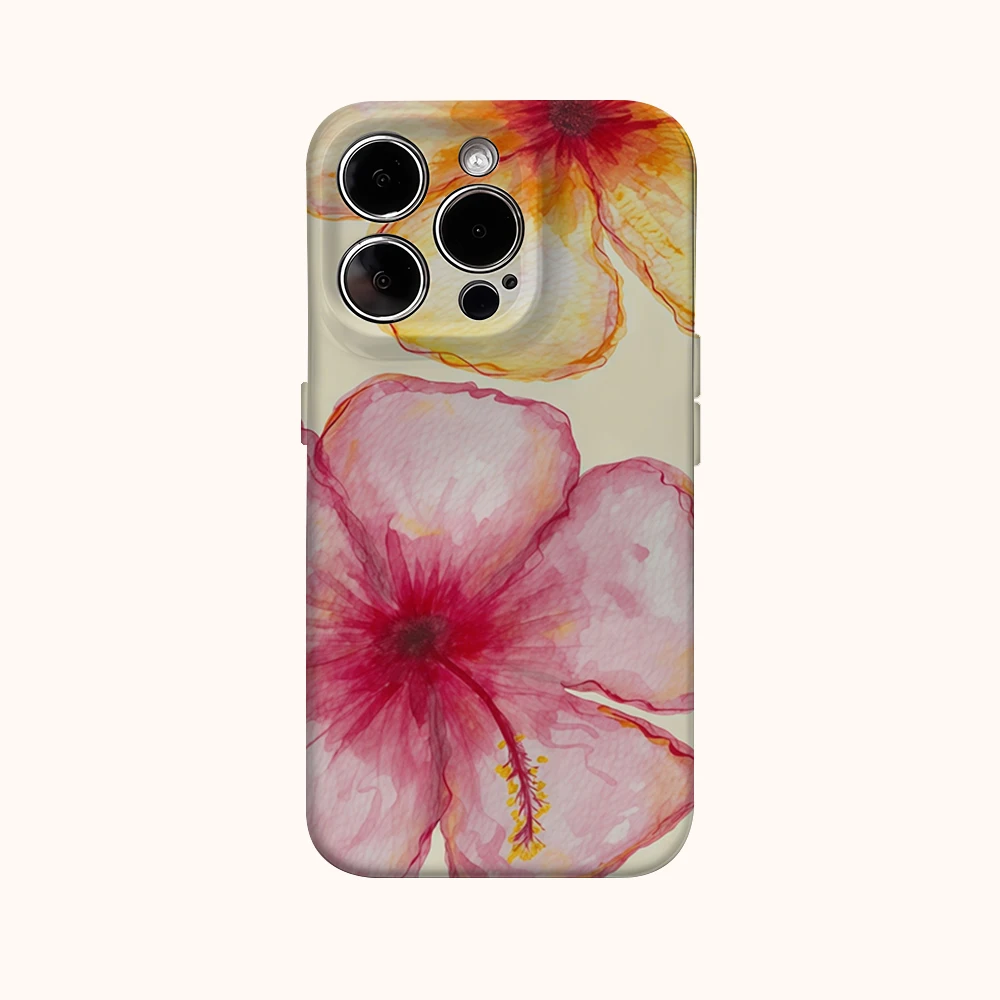 HIBISCUS زهرة صفراء جراب هاتف آيفون 16 15 14 13 12 11 X XS XR XSMAX 7 8 Pro Max Plus غطاء خلفي مزدوج الطبقة