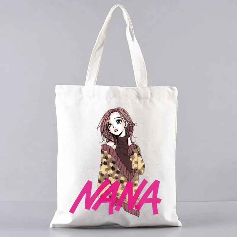 Black Stones NANA Osaki Einkaufstasche aus Segeltuch mit japanischem Anime-Grafikdruck, oben offene Einkaufs-Umhängetasche für Schulgeschenke