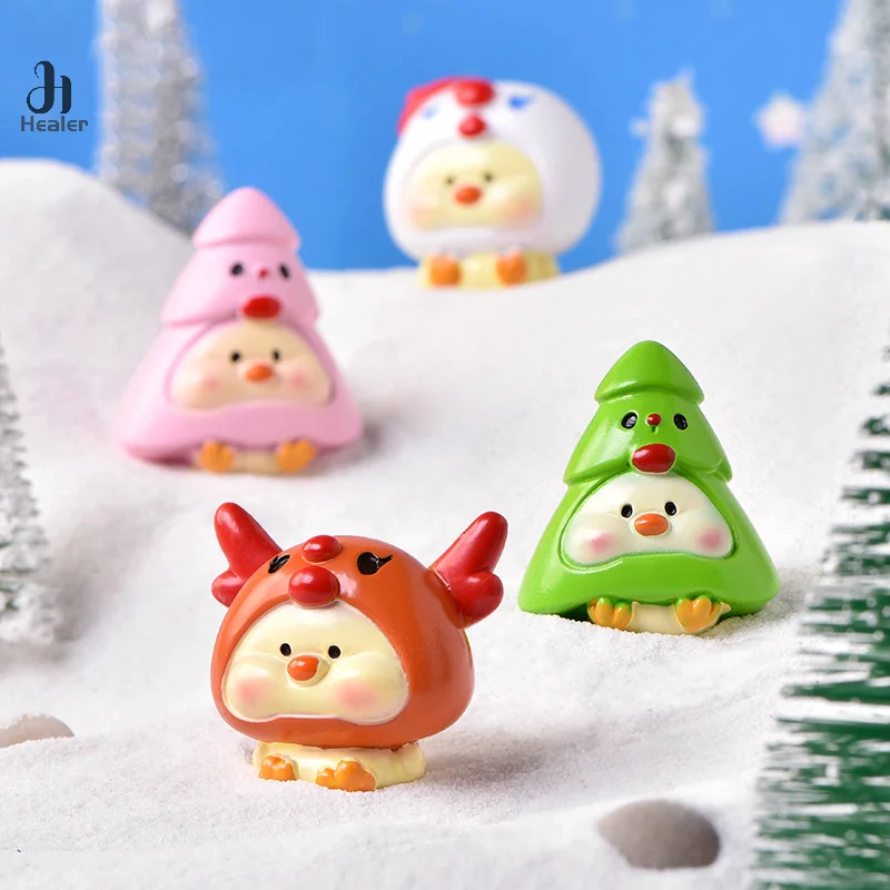 Cute Mini Christmas Snowman Santa Hat Cartoon Animals Micro Landscaping Ornaments Resin Car Ornaments Christmas Decoration Gifts