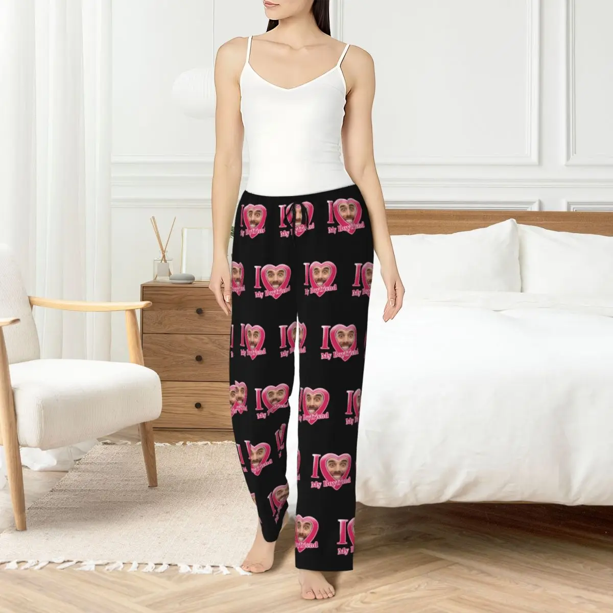 

Custom Custom Personalized Head Face Photo Valentine's Day gift Pajama Pants Women's Lounge Sleep Stretch Sleepwear Pockets