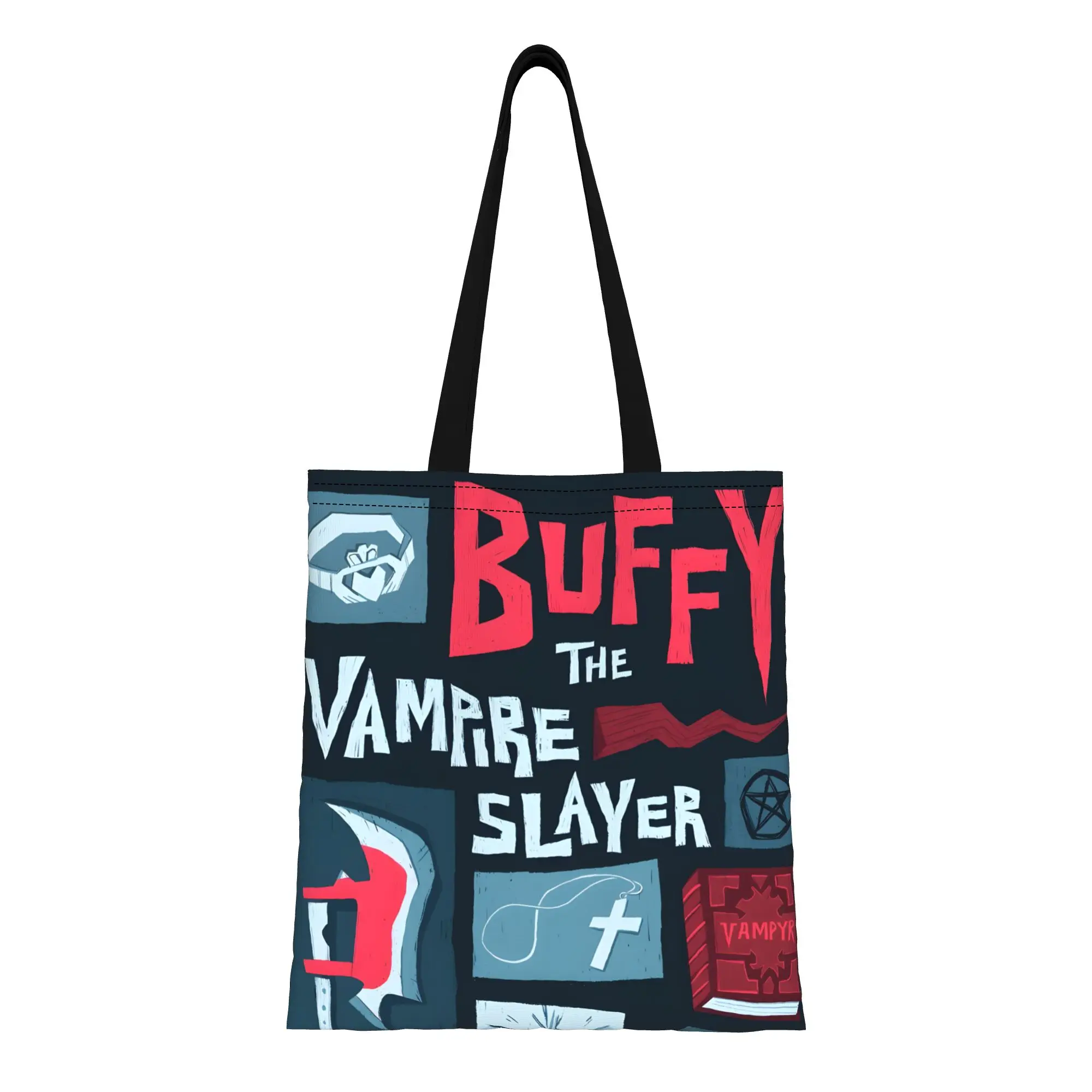 1PC Large Capacity Gothic Monster Slayer Gothic Hunter Buffy  Canvas Tote Bag Foldable Chic Pattern No Closed Design