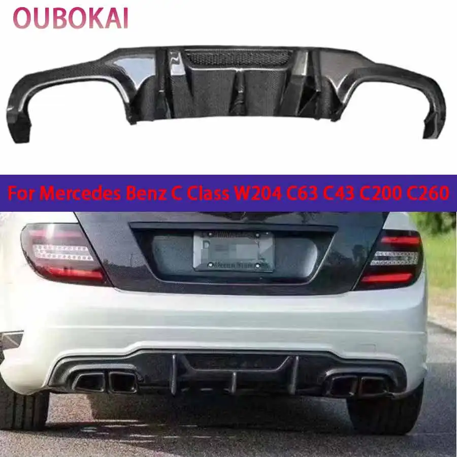 For Mercedes Benz C Class W204 C63 C43 C200 C260 12-14 Carbon Fiber Car Rear Bumper Diffuser Rear Splitters Spoiler Back lip