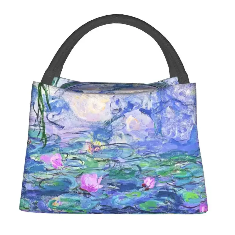 Claude Monet Water Lilies Portable Lunch Boxes Women Leakproof Garden Paintings Cooler Thermal Food Insulated Lunch Bag