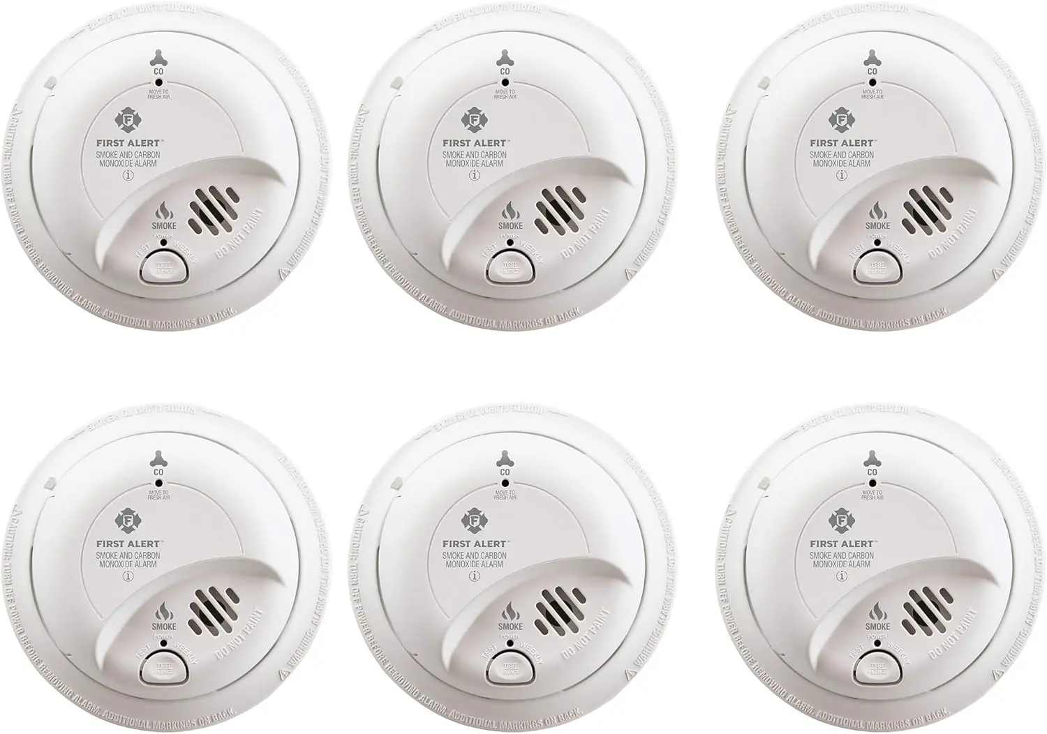 First Alert SMICO100-AC Interconnect Hardwire Combination Smoke & Carbon Monoxide Alarm with Battery Backup, 6-Pack