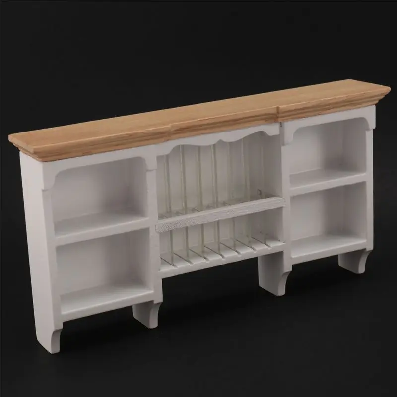 ABWE-1/12 casa de bonecas em miniatura móveis parede pendurado armário prateleira armazenamento madeira para casa de bonecas sala jantar