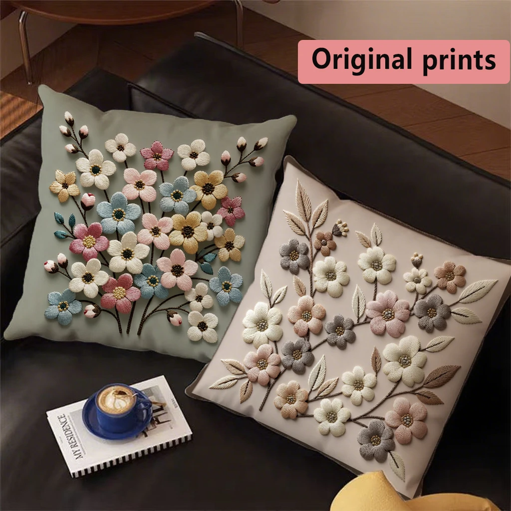 3D Embroidered Floral Throw Pillow Covers Pattern Cushion Cover Suitable For Sofa Bedroom Car Pillow Cover