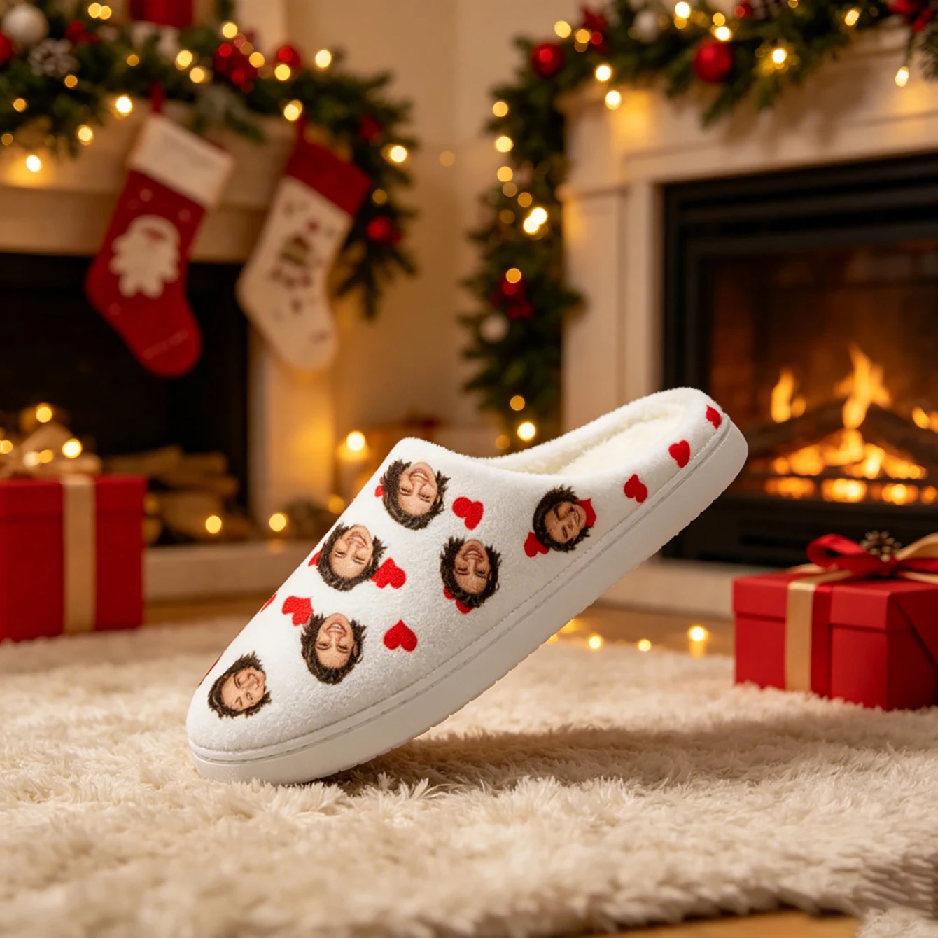 Individuell gestaltete Baumwollhausschuhe mit lustigen Fotos, bedruckte Schuhe, Unisex-Modell, ideal als Geschenk für Paare, zum Geburtstag oder zu Weihnachten. – Detail 3