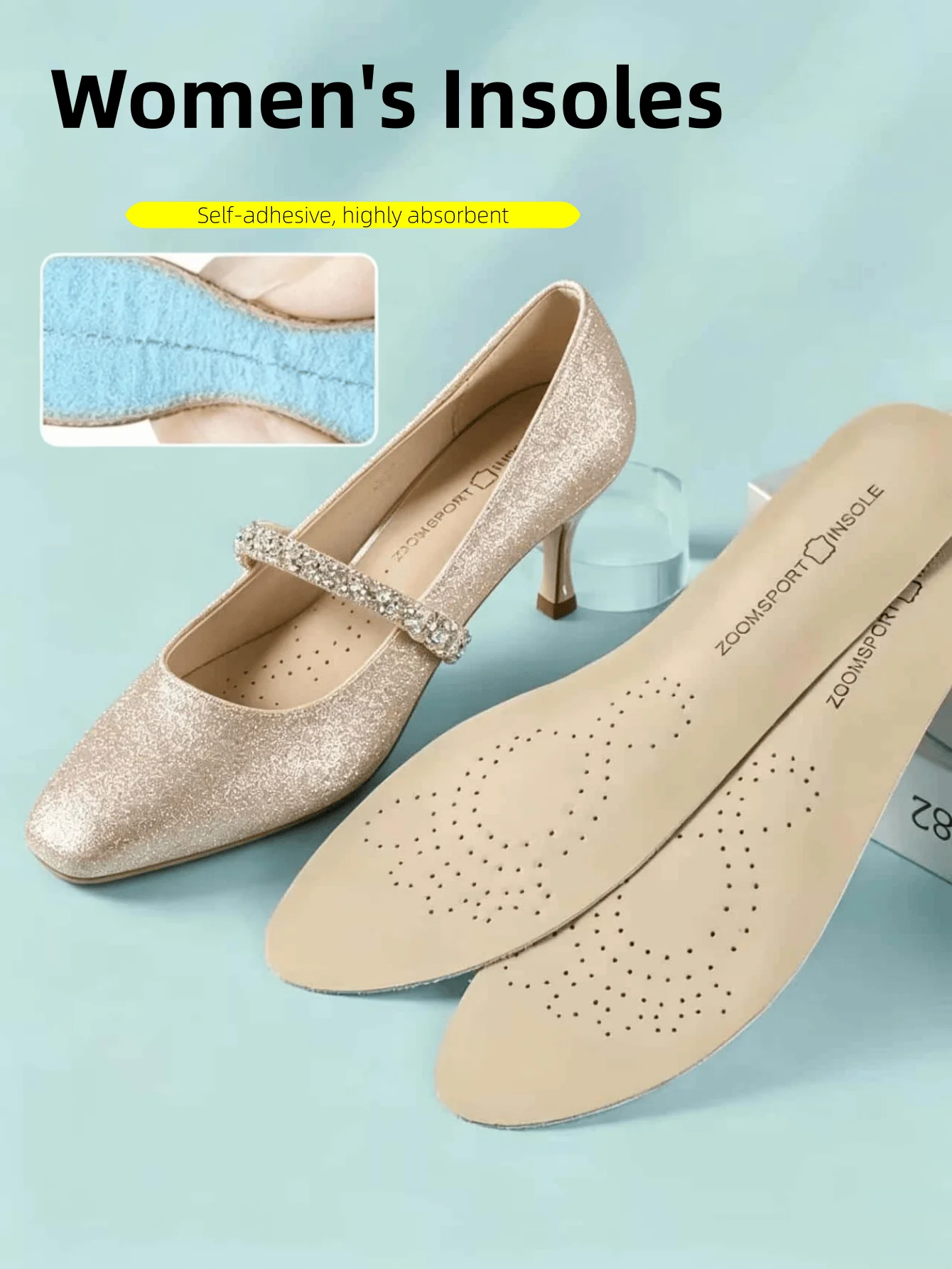 1 Pair of Elegant Women's Latex High Heel Insoles - Breathable, Non-Slip, Self-Adhesive Comfort Pads, 5D Shock Absorption and Sweat Absorption, Soft Faux Leather Feel