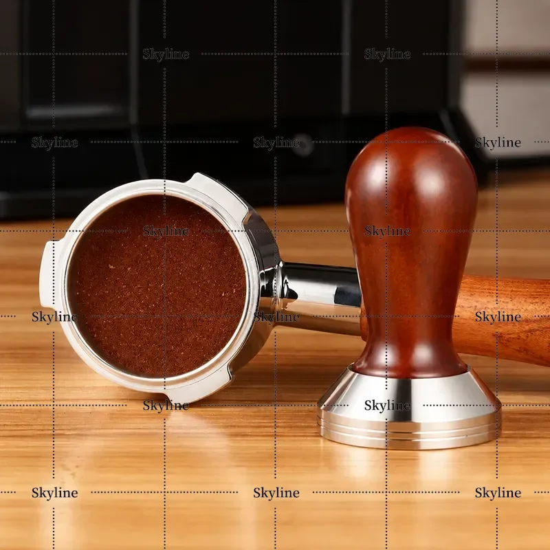 For Italian Coffee Machine Powder Press Hammer Solid Wood 51 53 58 Mm Stainless Steel Automatic Base Cloth Set Non Slip