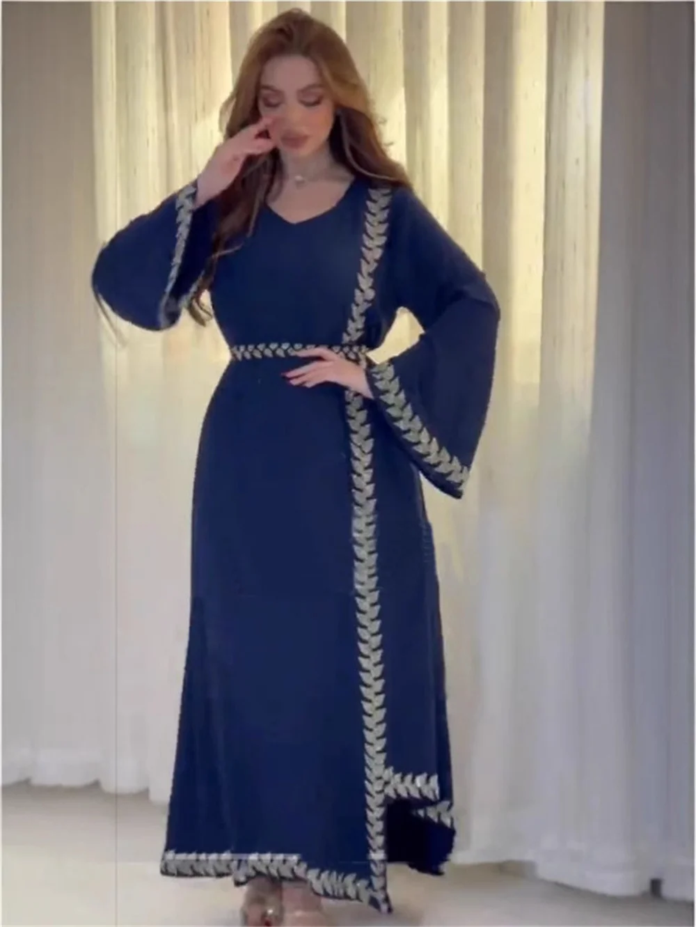 Neue Ramadan Muslimische Frauen Modest Kleid Eid Femme Dubai Abaya Luxus Arabisch Lange Hülse Lose Kaftan Kleidung Islam Türkei Kleider