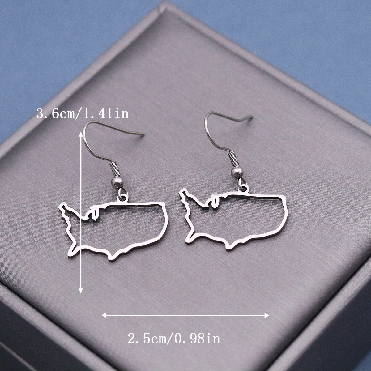 Kinitial United States Country Map Dangle Hook Earrings For Women Stainless Steel American USA Map Drop Earring Jewelry Gift