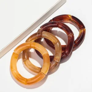 Fashion Acrylic 4pcs/set Resin Amber Bamboo Bead Pead Bacelet Bangles Tube Beads HandMake 2024 Set de pulsera de diseñador de moda 12 mejores brazaletes de ventas Nepal - №5