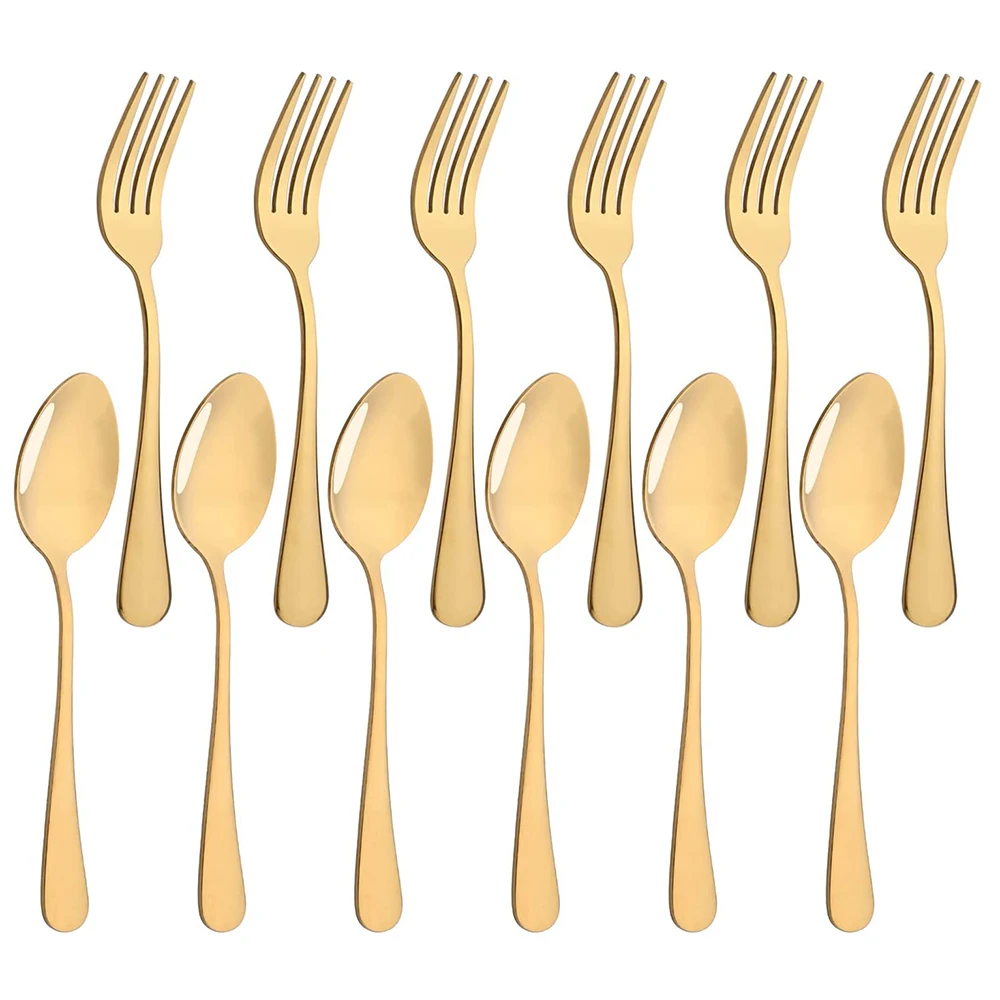 

Western Gold 12Pcs Fork Spoon Stainless Steel Dinnerware Cutlery Set Silverware Tableware Dessert Spoon Flatware Set for Party