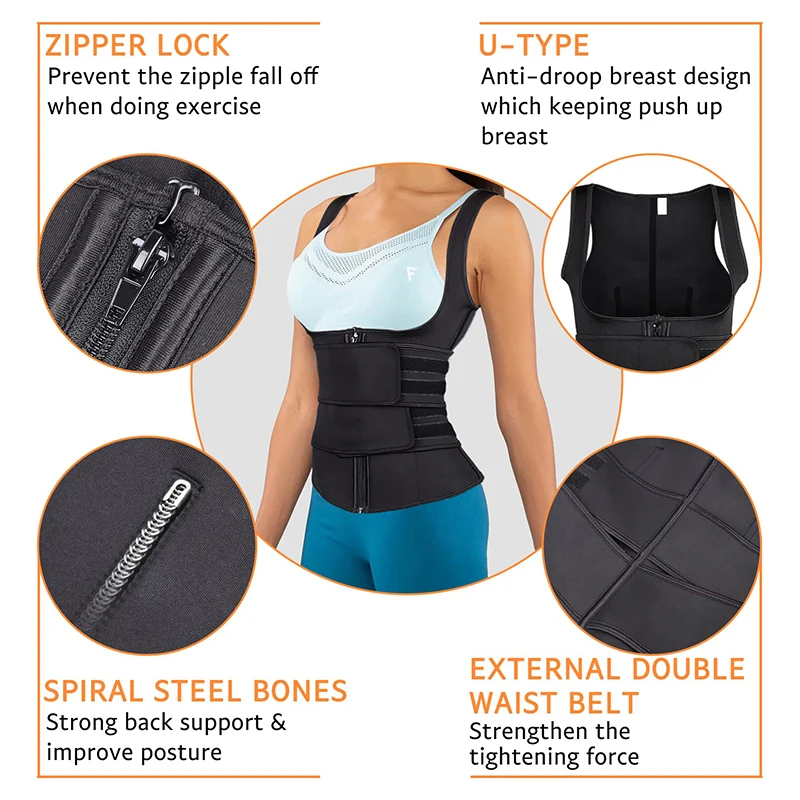 Waist Trainer for Women Waist Trainer Corset Vest Tummy Slimming Belly Body Shaper Sauna Workout Trimmer Belts with Zipper