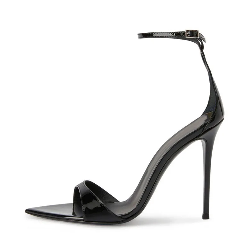 

Arden Furtado Summer 2024 Patent Leather Pointed toe Thin heel Belt buckle Super high heel Party Open toe word-cingulate sandals