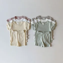 2024 Summer New Baby Breathable Clothes Set Thin Cotton Children Short Sleeve 2pcs Suit Boys Girls Hollow Tops + Shorts Suit