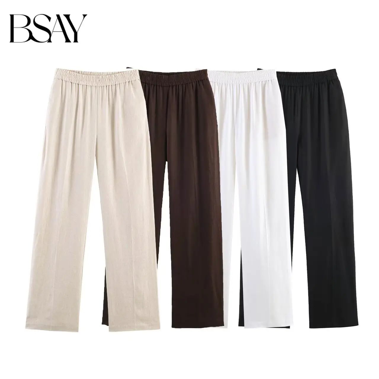 

BSAY Women Fashion Streetwear Trousers 2026 Spring Summer New Chic Korean Elastic Waistband Wide Leg Casual Pants