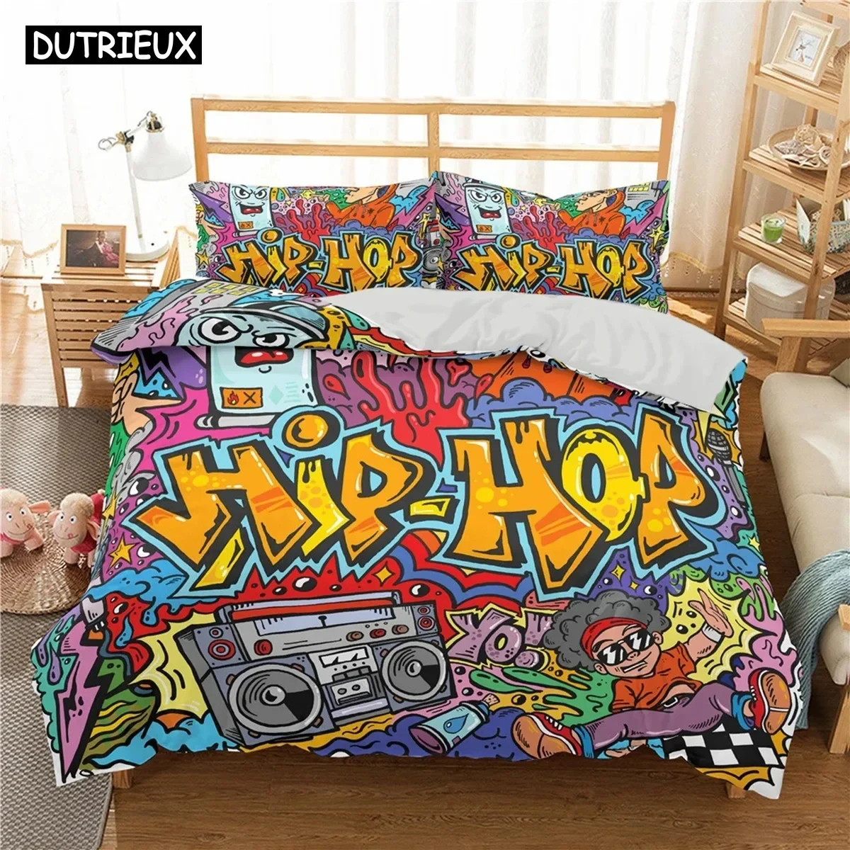 Cartoon Graffiti Print Polyester Bedding Sets Child Kids Covers Boys Bed Linen Set For Teens King Size Bedding Set