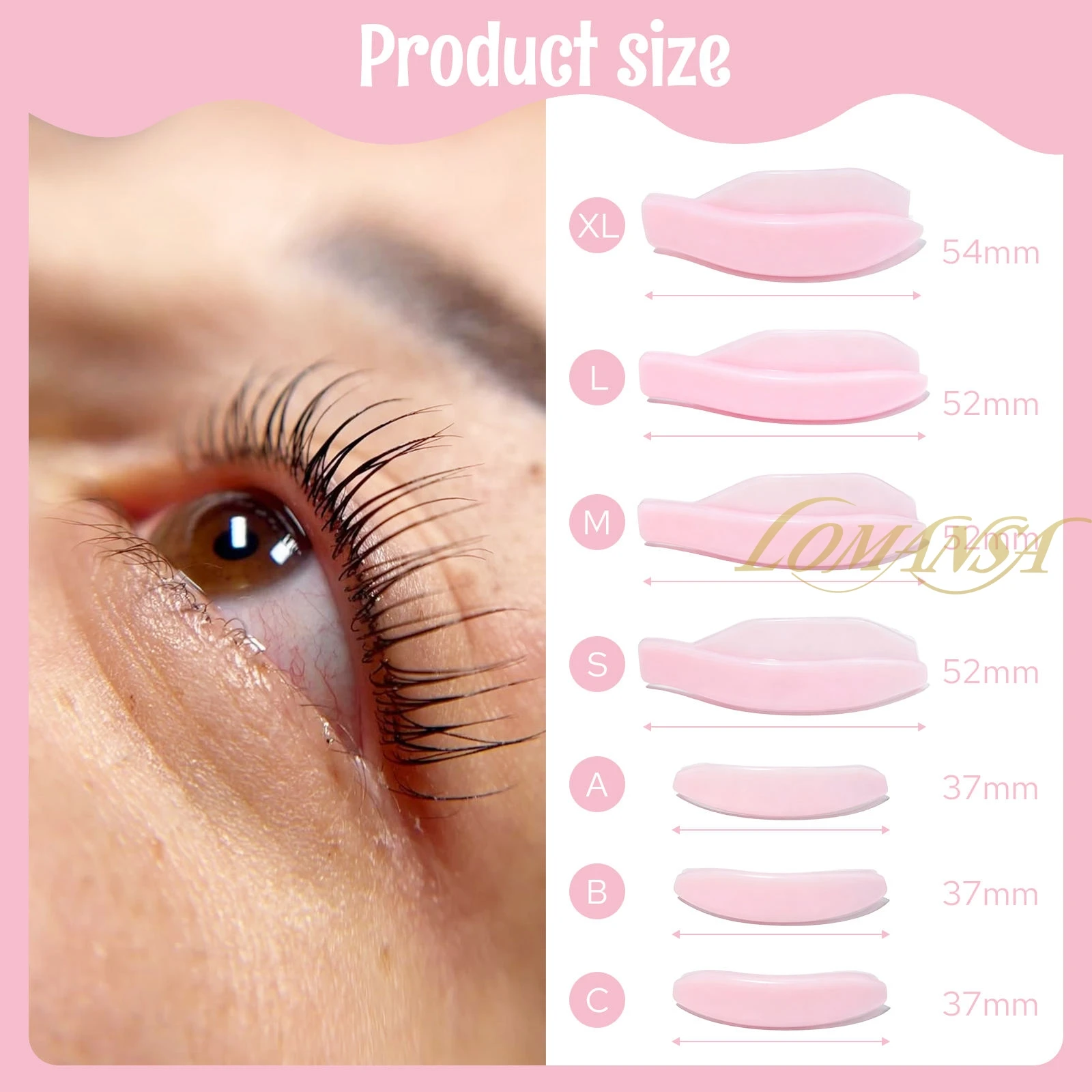 Lomansa 7 par L Curl Silicone Eyelash Perm Pads Sticky Lashes Rod Shield Lifting 3D Eyelash Curler Akcesoria do makijażu Narzędzie — zdjęcie 4