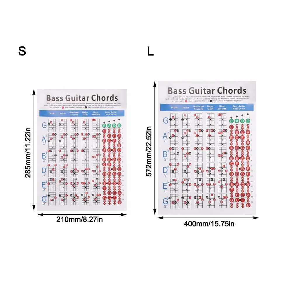 Diagramme des accords de basse, guide de base professionnel, papier couché, JESupplies, guide intérieur JEChords, affiche