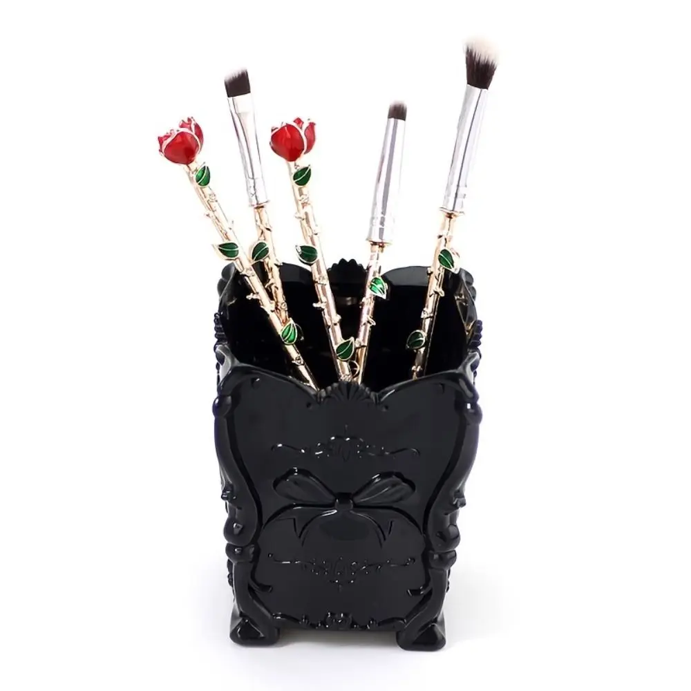 5pcs/set Soft Rose Shape Makeup Brush Set Metal Handle Synthetic Fiber Eyebrow Brush Multi Functional Fluffy Eyeshadow Brush