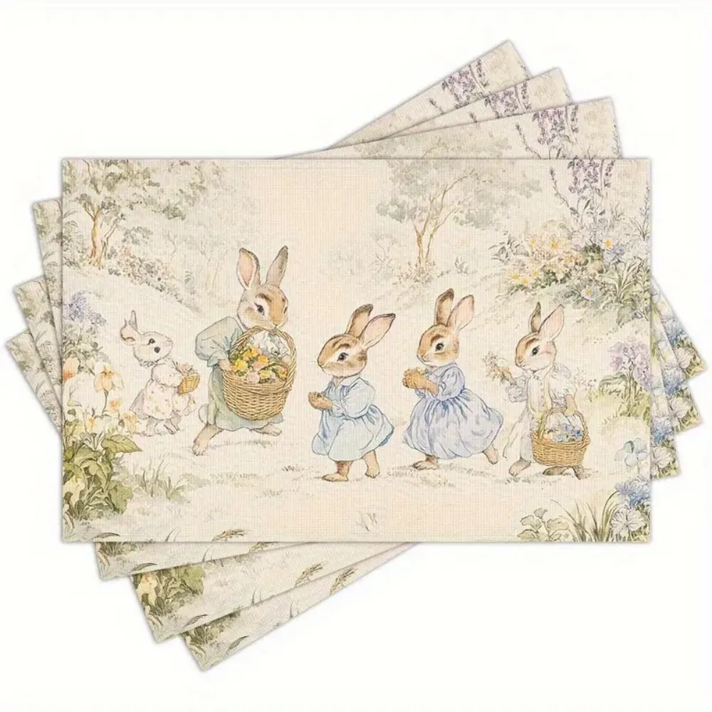 VIKAMA الكرتون لطيف الحيوان بارك نمط تحديد الموقع الكتان النسيج الجدول الحصير الأسرة عشاء أدوات المائدة المطبخ الجدول حصيرة