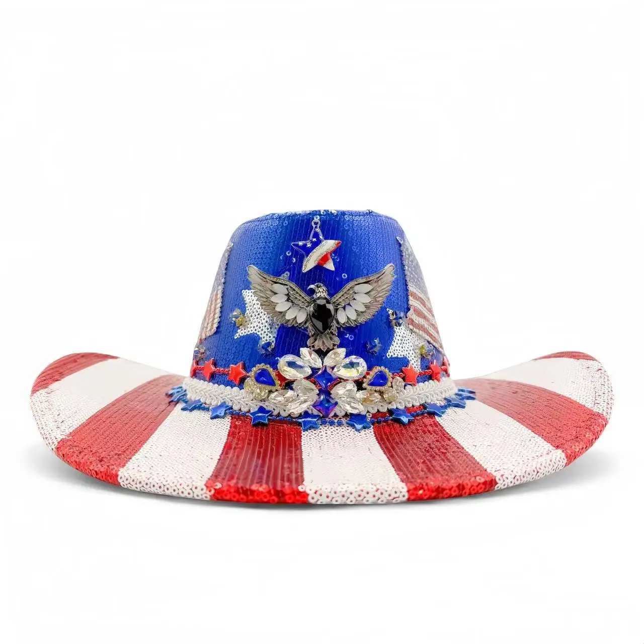 HongLuan Glitzer-Kostüm, Hut für Erwachsene und Cowboy-Hüte, Strass für Damen, Cowboy-Cosplay, Damen-Accessoires und Cowgirl-Kappe