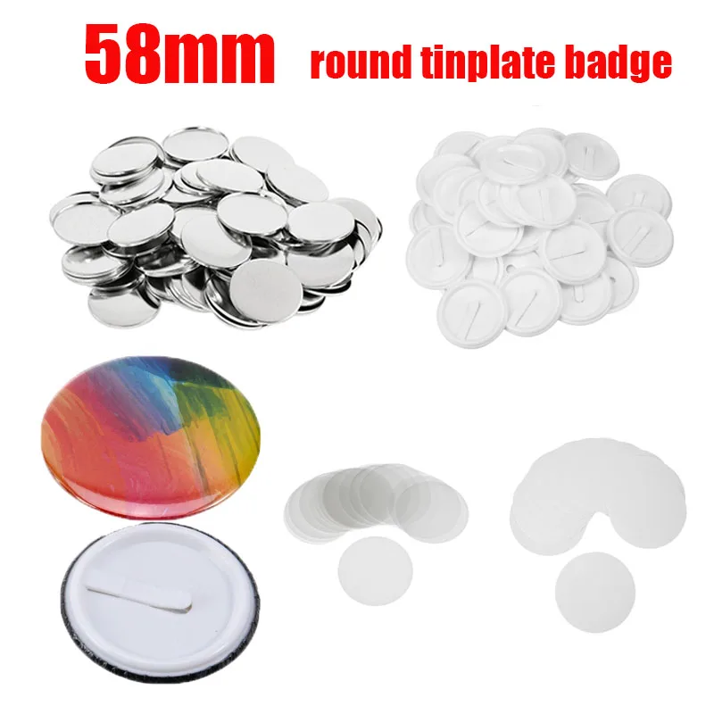 100Sets 58mm Round Tinplate Badge Stamping Machine Card Insertion Consumables for Personalized Custom Badge Work Permit