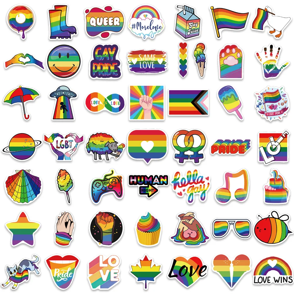 50Pcs Colorful Rainbow Funny LGBT Gay Pride Lesbian Sticker Skateboard Guitar Motorcycle Car Scrapbook Laptop Suitcase Toy