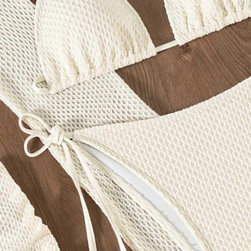 Sexy Mesh 4 Piece Bikini Set 2025 New Women Long Sleeve Cover Up With Skirt Swimsuit Beach Bathing Suit Holiday Thong Swimwear