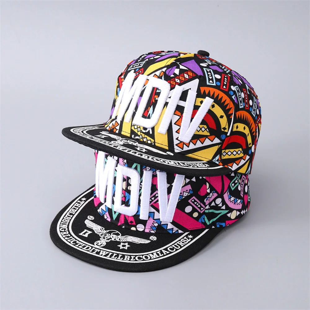 Floral Hip-hop Baseball Cap Boys Girls Embroidered Letters Flat Brim Sunshade Cap Street Hats For Parent-child