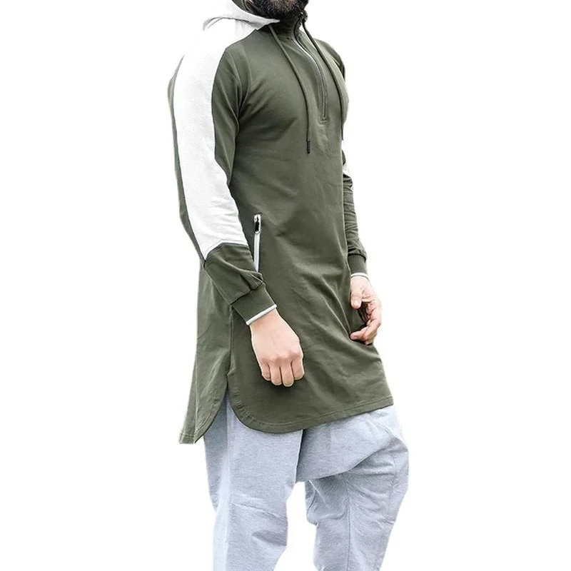 Men Sweatshirt T-shirt Spring Autumn Solid Color Loose Zip Pullover Sweater Men Casual Long Sleeve Hooded Round Neck Sweatshirt