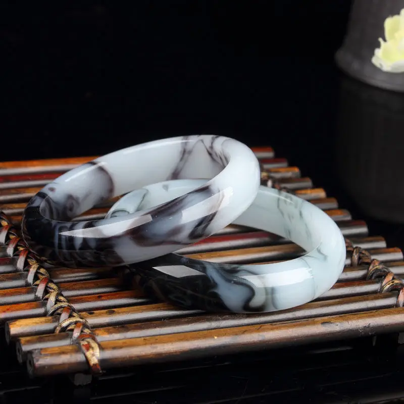 Black Wide Strip Women's Bracelet Black Blue and White Bracelet Lady Mom Gift