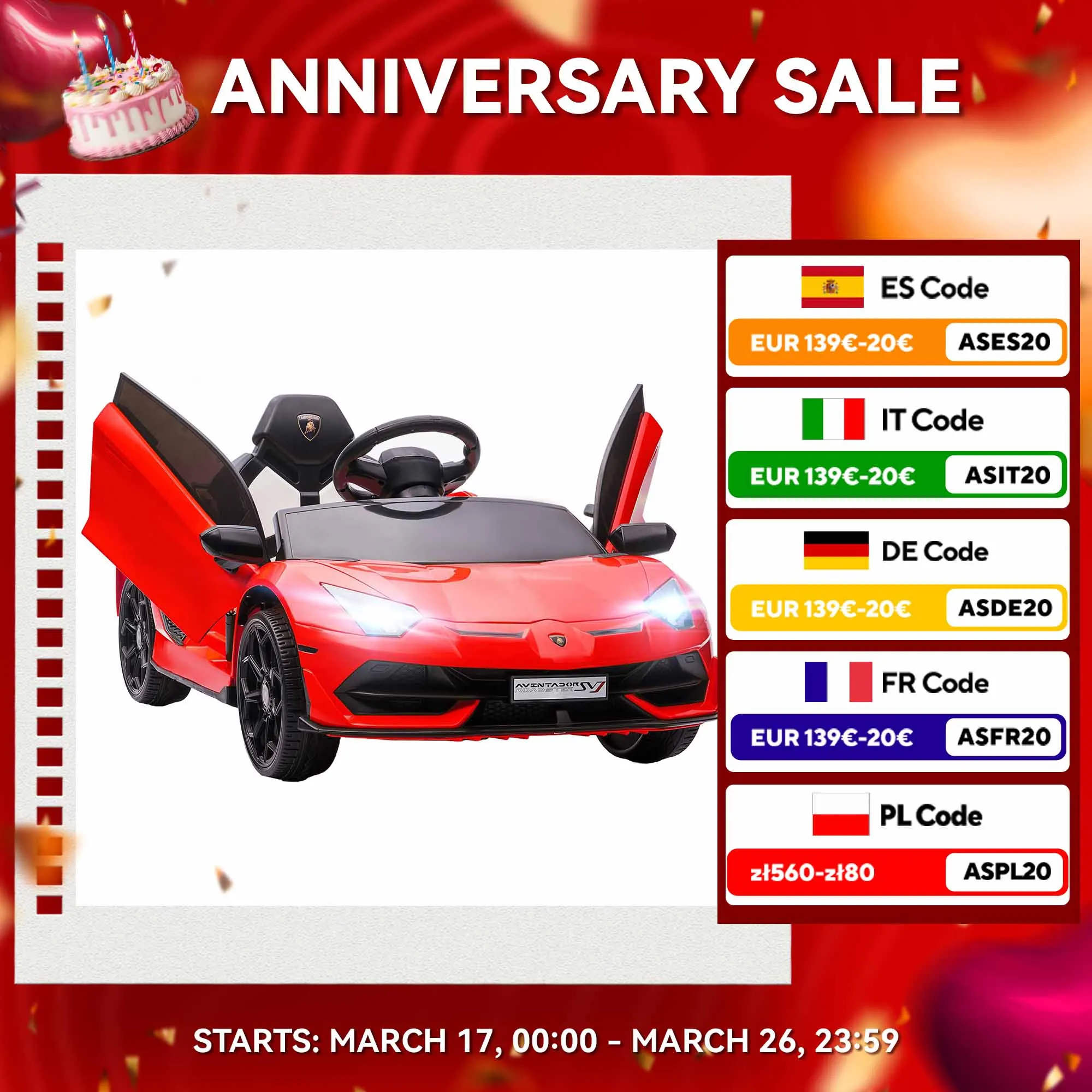 Auto elettrica HOMCOM Lamborghini per bambini con luci rosse MP3