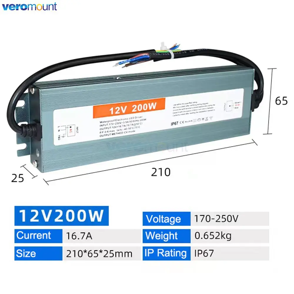 AC DC Transformers Power Supply Outdoor IP67 Waterproof  Switching Power Supply AC 220V to DC 12V 24V 100W 150W 200W 300W 350W