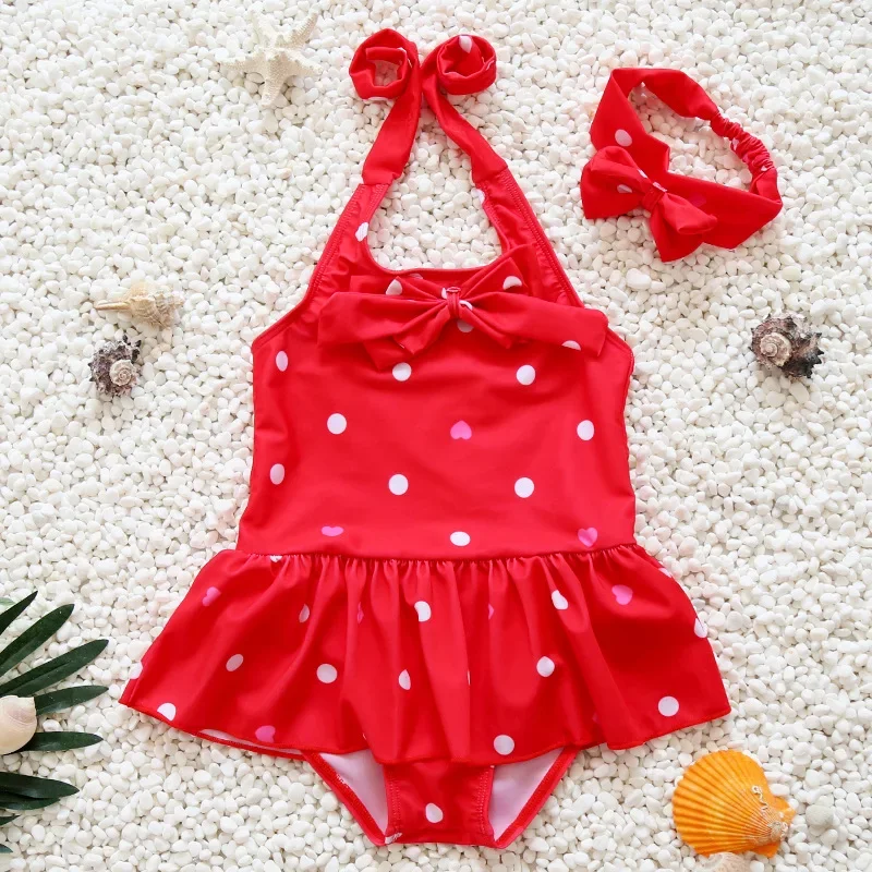 

Girls' Swimwear 1-8Y Children's One-piece Dress Cute Girls' Butterfly Hair Band Dance Suit Swimsuit