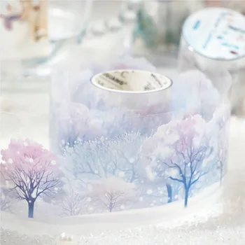 Mr. Paper, Diario di Walking in The Snow Series Adesivi paesaggistici in PET, Nastro adesivo per ciclo decorativo fai da te con tenda a tema neve invernale