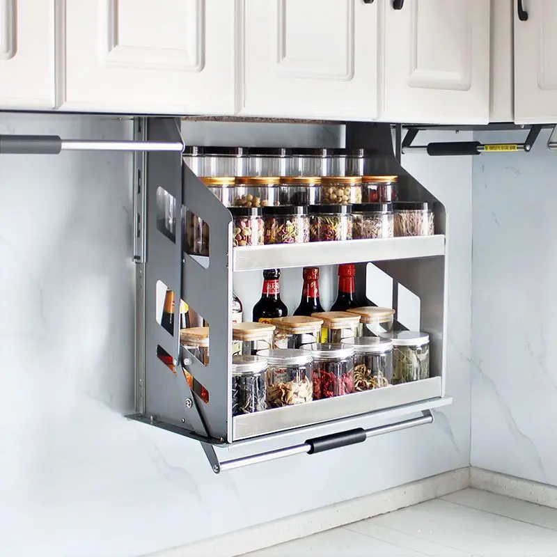 

[Today's special offer] Hanging cabinet lift basket drop-down seasoning basket shelf cabinet high cabinet vertical pull blue